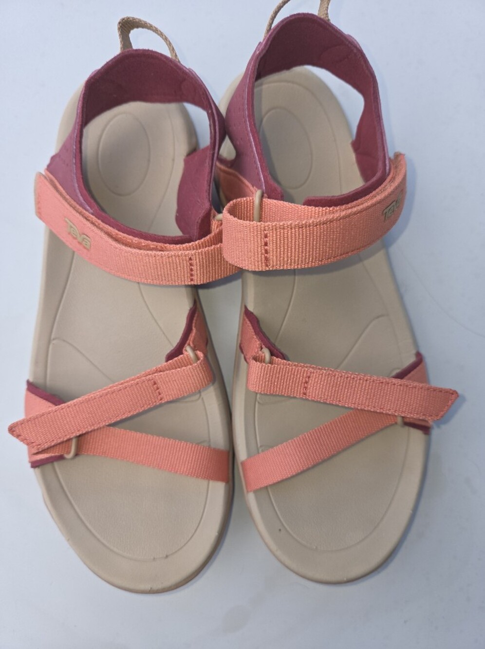 Teva Women’s Coral and Burgundy Adjustable Strap Sandals